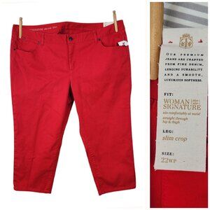New Woman Signature Capri Jeans Size 22W Petite Denim Pants Slim Crop Red 22